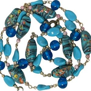 Vintage Blue glass bead Italy Italian Murano bead necklace 30”